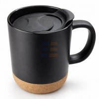 13oz Ceramic Mug with Cork Base and Lid (385 ml), Black