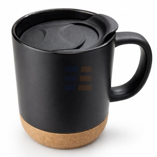 13oz Керамическая Кружка с Пробковым Основанием и Крышкой (385 мл), Black