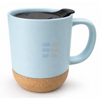 13oz Ceramic Mug with Cork Base and Lid (385 ml), Light Blue