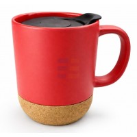 13oz Ceramic Mug with Cork Base and Lid (385 ml), Red