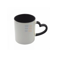 11oz Сублимационная Кружка в инд. упаковке, Ручка Сердце, Черная (320 мл)