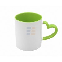 11oz Сублимационная Кружка в инд. упаковке, Ручка Сердце, Светло-Зеленая (320 мл)