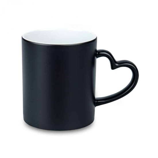 11oz Sublimation Matte Magic Color Changing Heart Shaped Handle Black Ceramic Coffee Mug With Individual Gift Box (320 ml)