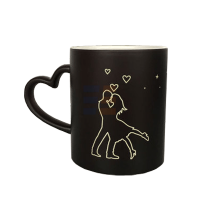 11oz Sublimation Matte Magic Color Changing Heart Shaped Handle Hug Black Ceramic Mug (320 ml)