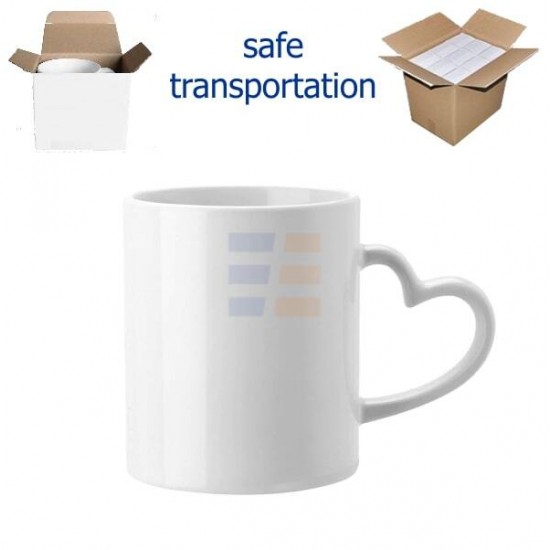 11oz Sublimation Heart Shaped Handle White Ceramic Coffee Mug With Individual Gift Box (320 ml)