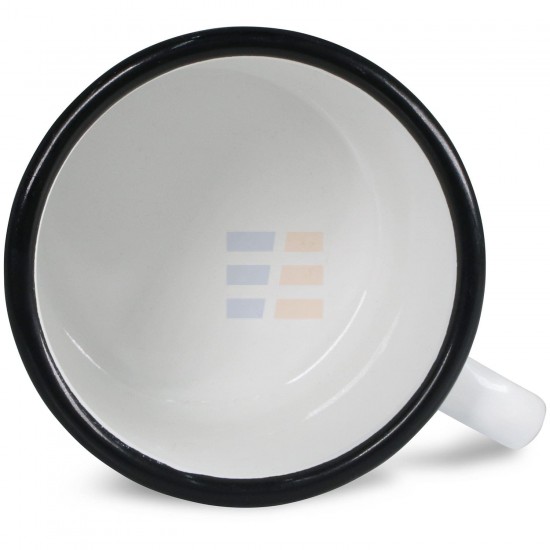 12oz Cana Metalica Emailata de Sublimare, Alba, Marginea Neagra (350 ml)