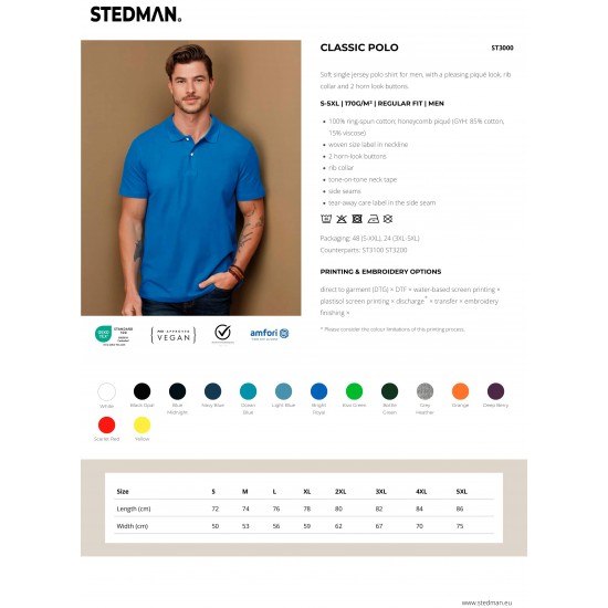 Stedman Футболка Поло Classic, White, Мужская, S
